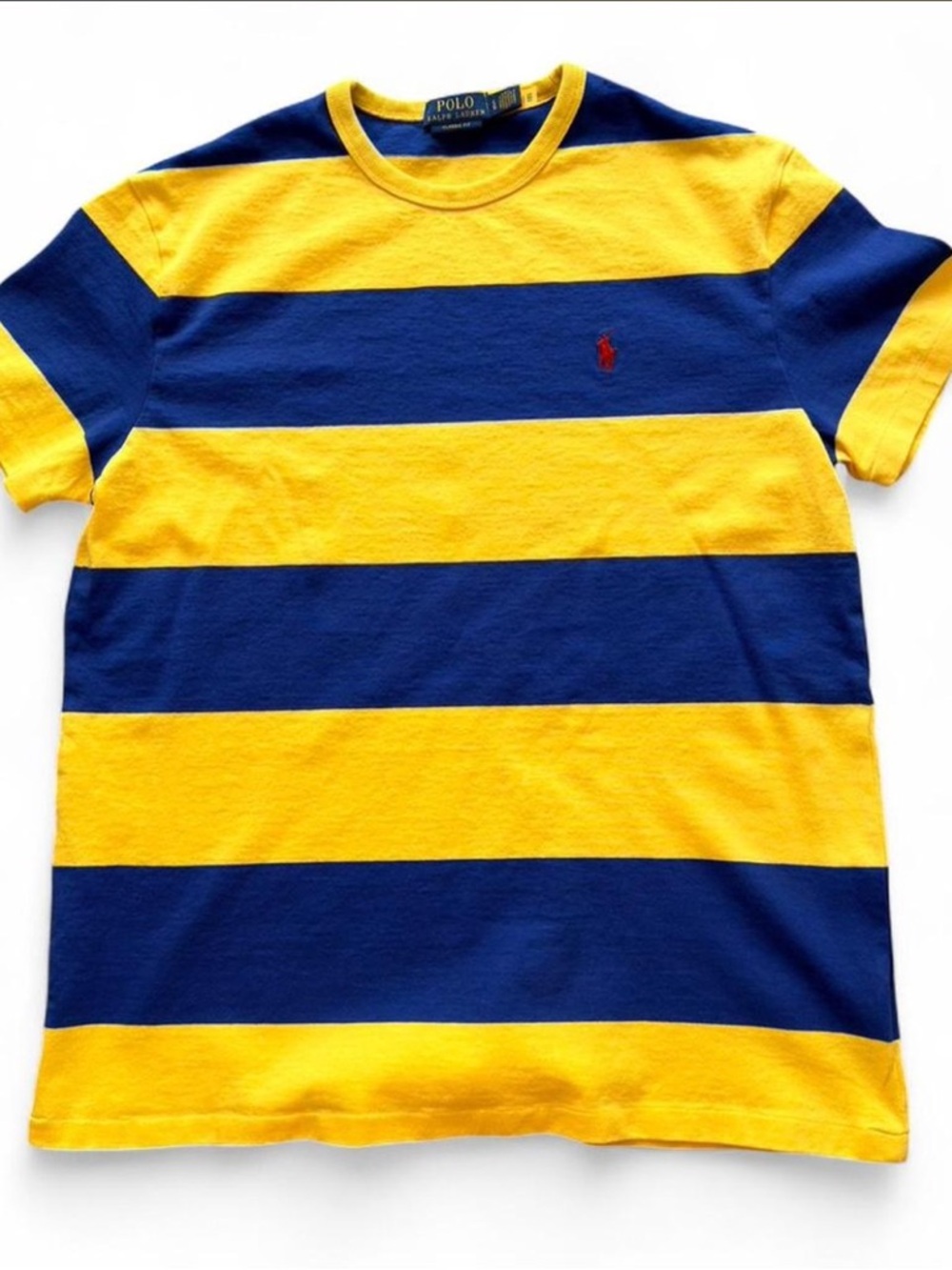 SOLD - Polo Ralph Lauren Striped T-Shirt - Blue/Yellow - Size L